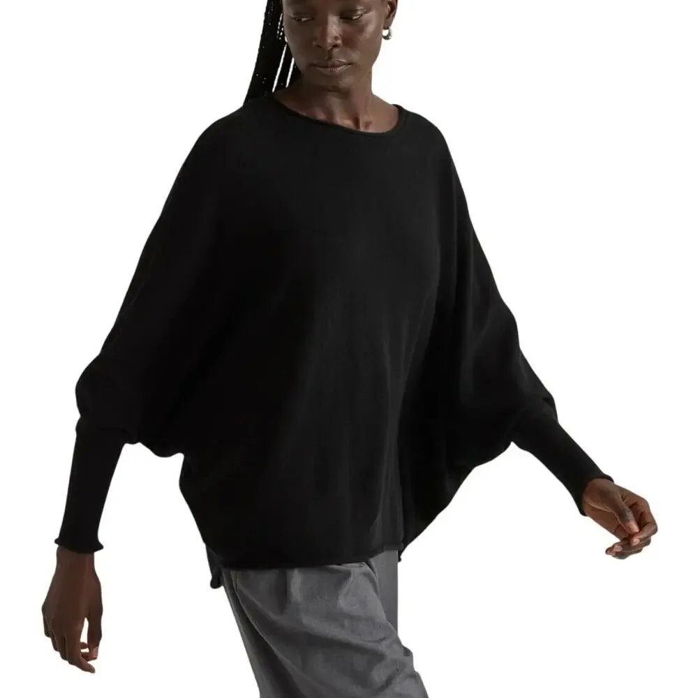 EUC Quince Women’s Mongolian Cashmere Batwing Sweater Black Sm/Med Relaxed Fit - Picture 2 of 9